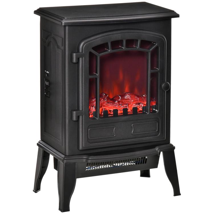 Electric floor fireplace, 2 heat settings, realistic flame effect, versatile