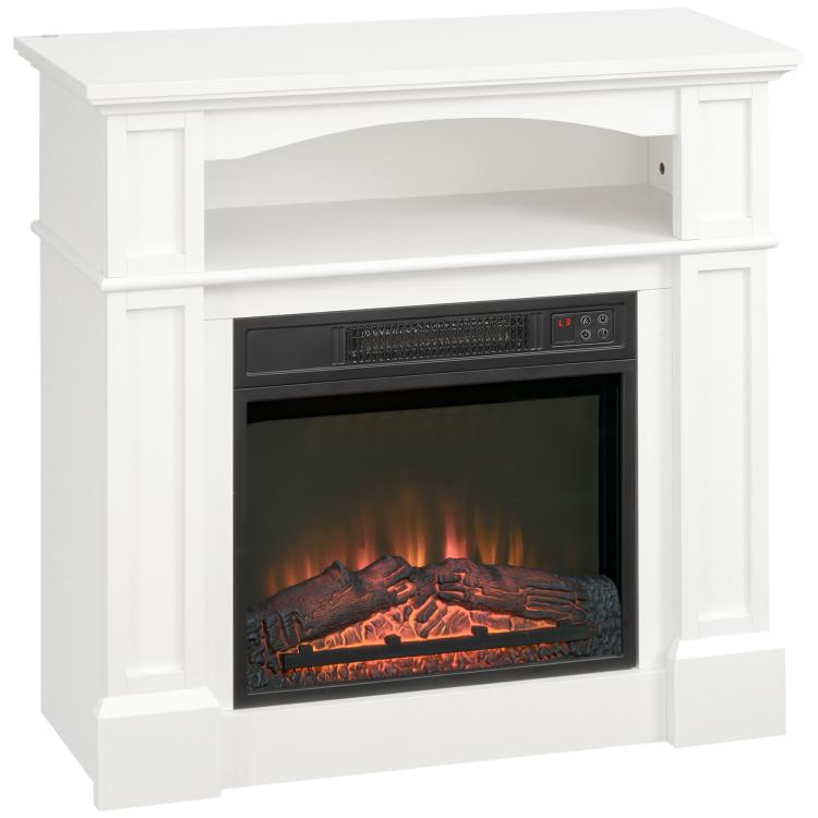 1800W Electric Fireplace with Adjustable LED Flame Effect, Remote Control, Timer, and Integrated Shelf – White — view 2