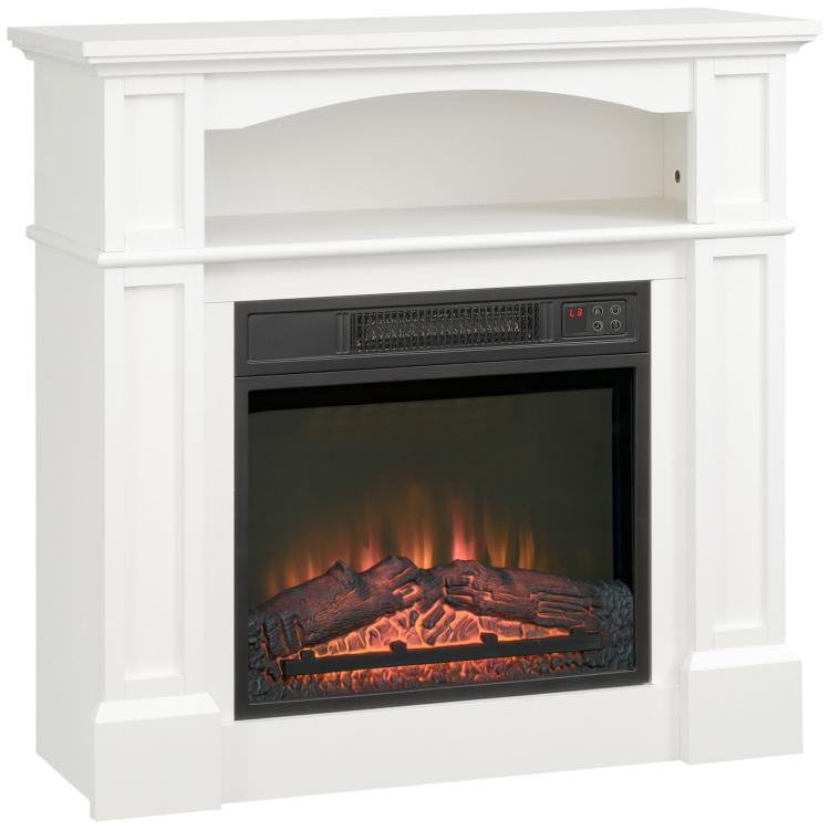 1800W Electric Fireplace with Adjustable LED Flame Effect, Remote Control, Timer, and Integrated Shelf – White — view 12