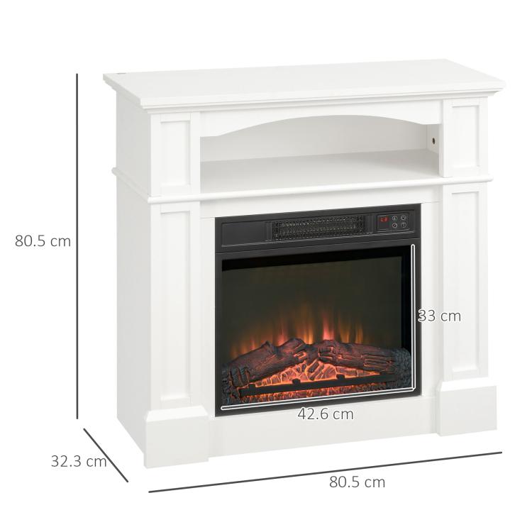 1800W Electric Fireplace with Adjustable LED Flame Effect, Remote Control, Timer, and Integrated Shelf – White — view 5
