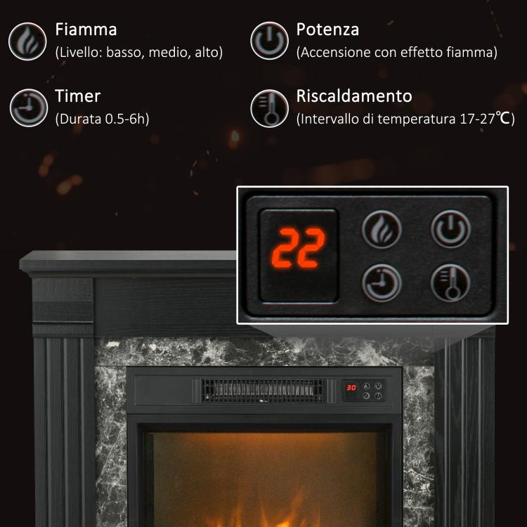 Freestanding Electric Fireplace with Timer, Adjustable Flame and Temperature, 80x21.6x67.8 cm, Black — view 7