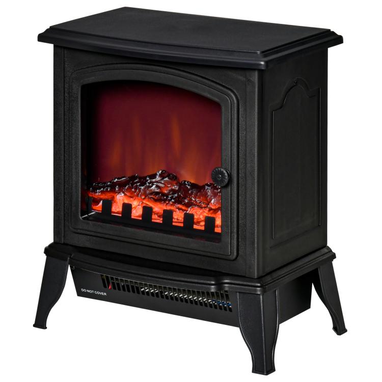 Portable Electric Fireplace Heater with Realistic Flame Effect, 1000 W/2000 W, Black — view 2