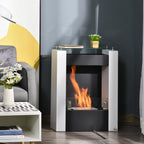Bioethanol fireplace with 0.9 L burner and tempered glass shelf, 60 x 20 x 79 cm, black and white steel. — view 4