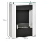 Bioethanol fireplace with 0.9 L burner and tempered glass shelf, 60 x 20 x 79 cm, black and white steel. — view 5
