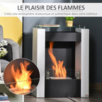Bioethanol fireplace with 0.9 L burner and tempered glass shelf, 60 x 20 x 79 cm, black and white steel. — view 7