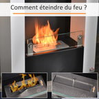 Bioethanol fireplace with 0.9 L burner and tempered glass shelf, 60 x 20 x 79 cm, black and white steel. — view 10