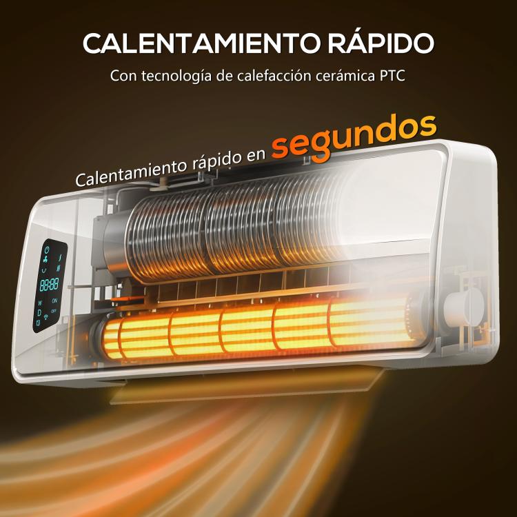 2000W Electric Wall Heater with 3 Modes, LED Display, Thermostat, Timer and Oscillation, White — view 6
