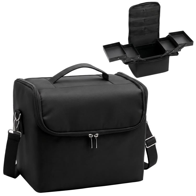 Makeup Beauty Case with 4 Removable Containers, Shoulder Strap and Handle, Black