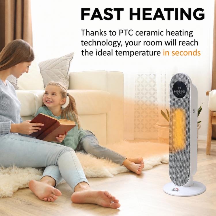 PTC Ceramic Electric Heater 1300/2000W with Remote Control 15–40 °C 45° Oscillation 12H Timer White — view 8