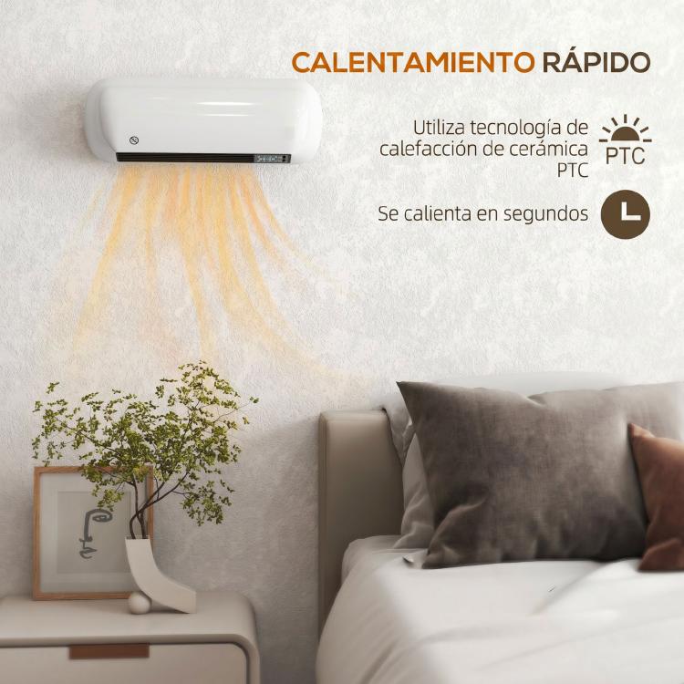 2000W Wall-Mounted Electric Heater with 3 Modes, LED Display, Thermostat, Timer, and Oscillation – White — view 6