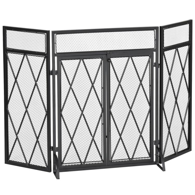 Folding 3-panel spark guard, 120 cm x 79 cm, black