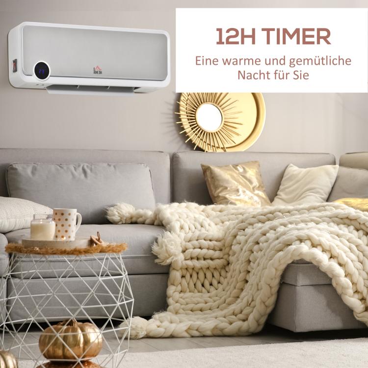 2000W Wall-Mounted Fan Heater with Remote Control, 3 Operating Modes, LED Display, and 12-Hour Timer — view 6