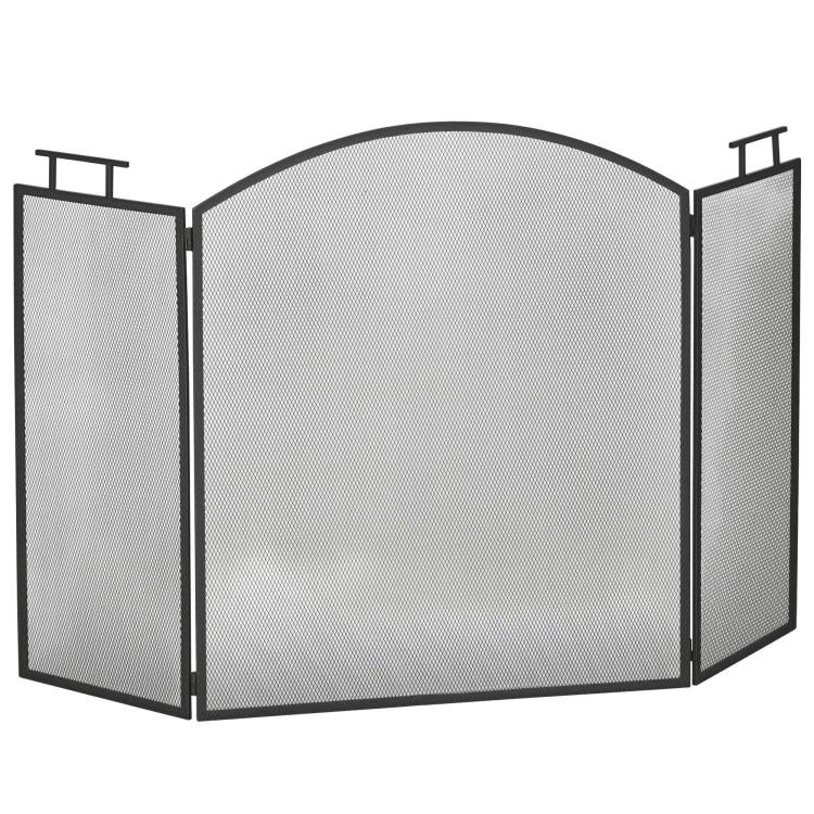 Folding Fireplace Spark Guard / Fire Screen – Metal – 110 x 24 x 76.5 cm – Black