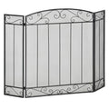 3-Panel Folding Fireplace Screen – Black Metal and Steel – 105 x 1.6 x 80.5 cm