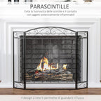 3-Panel Folding Fireplace Screen – Black Metal and Steel – 105 x 1.6 x 80.5 cm — view 6
