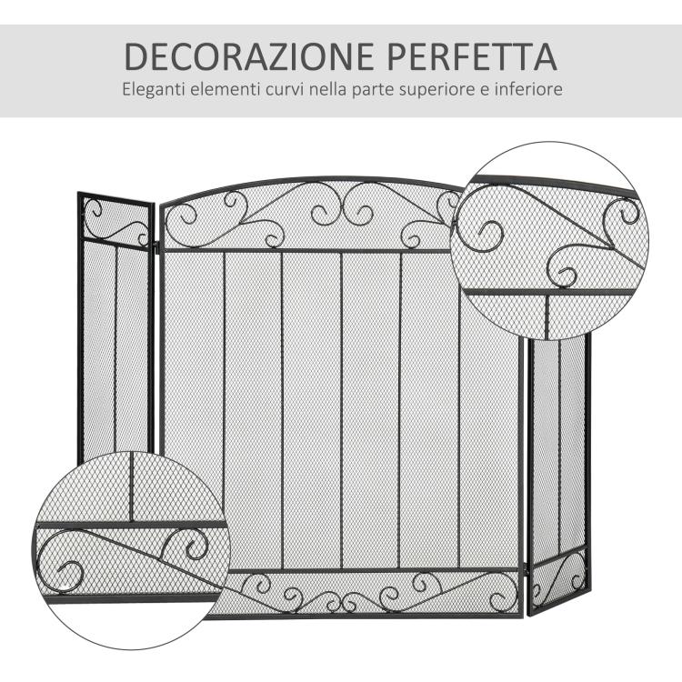 3-Panel Folding Fireplace Screen – Black Metal and Steel – 105 x 1.6 x 80.5 cm — view 7