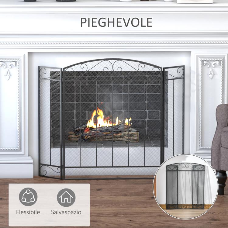 3-Panel Folding Fireplace Screen – Black Metal and Steel – 105 x 1.6 x 80.5 cm — view 8