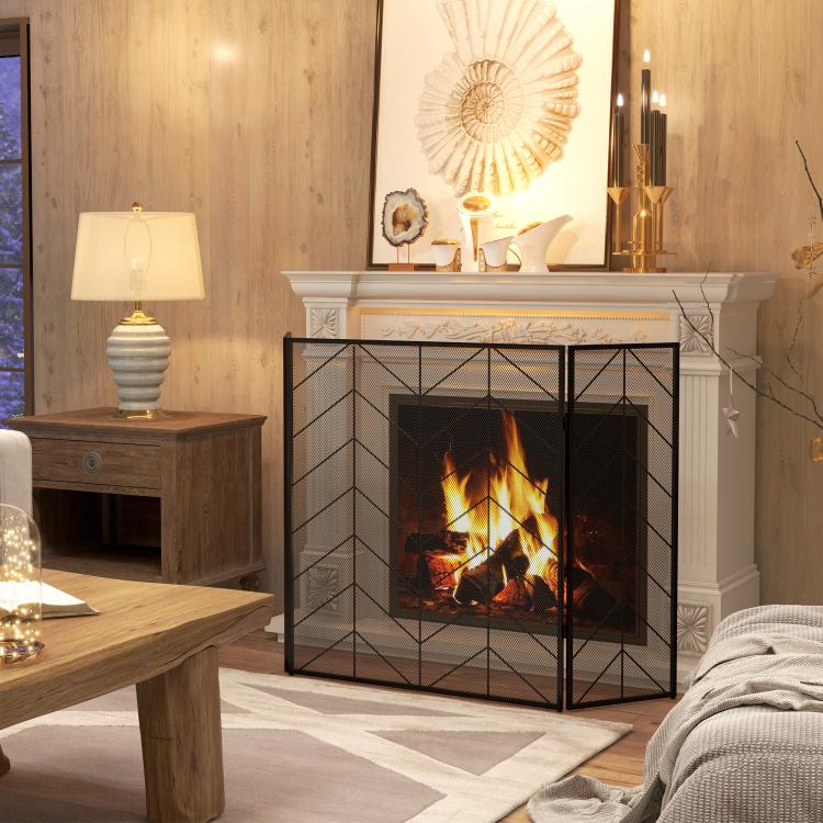 Fireplace spark guard, elegant spark catcher, foldable, coated, black, 135 x 85 cm — view 3