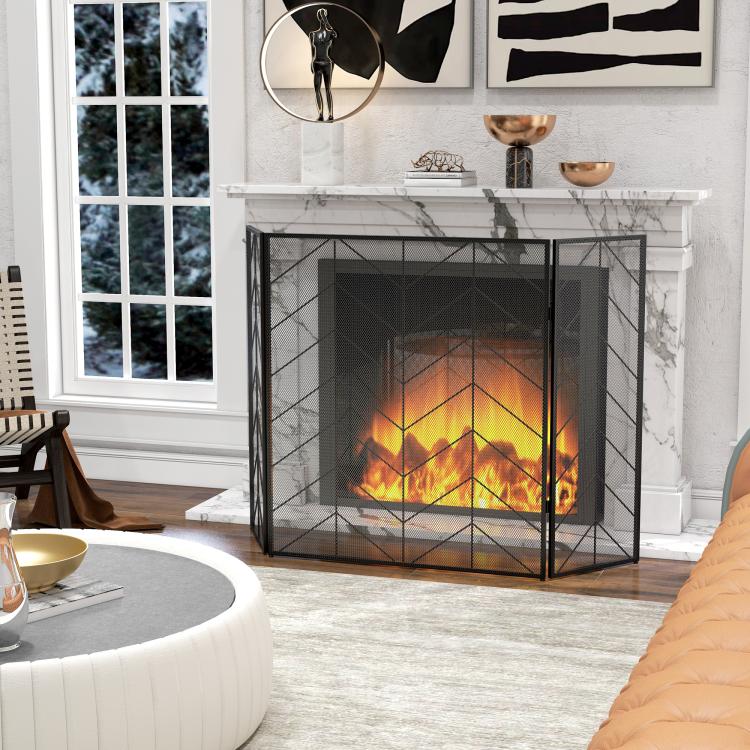 Fireplace spark guard, elegant spark catcher, foldable, coated, black, 135 x 85 cm — view 9