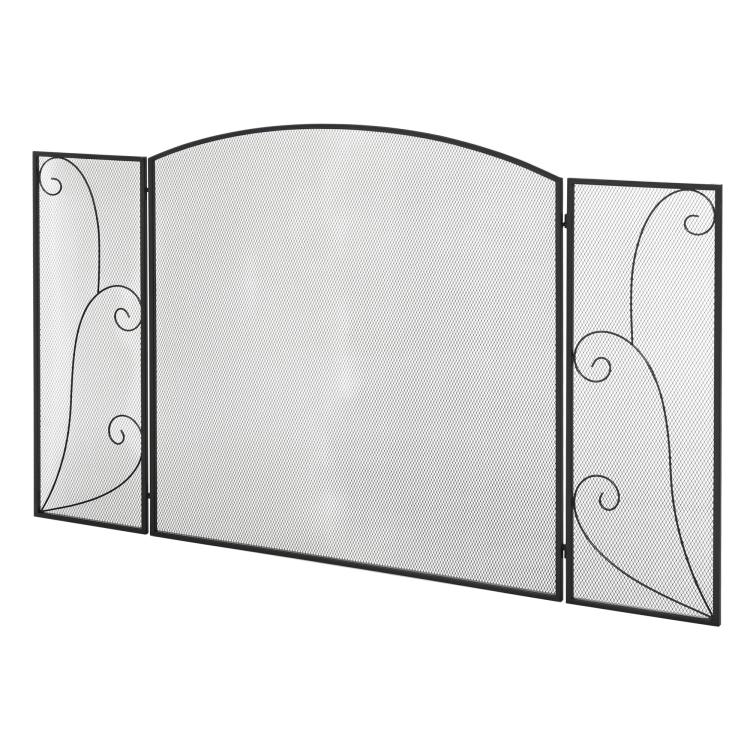 Hinged Folding Fireplace Screen 132.5 x 76.5 cm – Sturdy Steel Frame, Decorative Mesh, Black