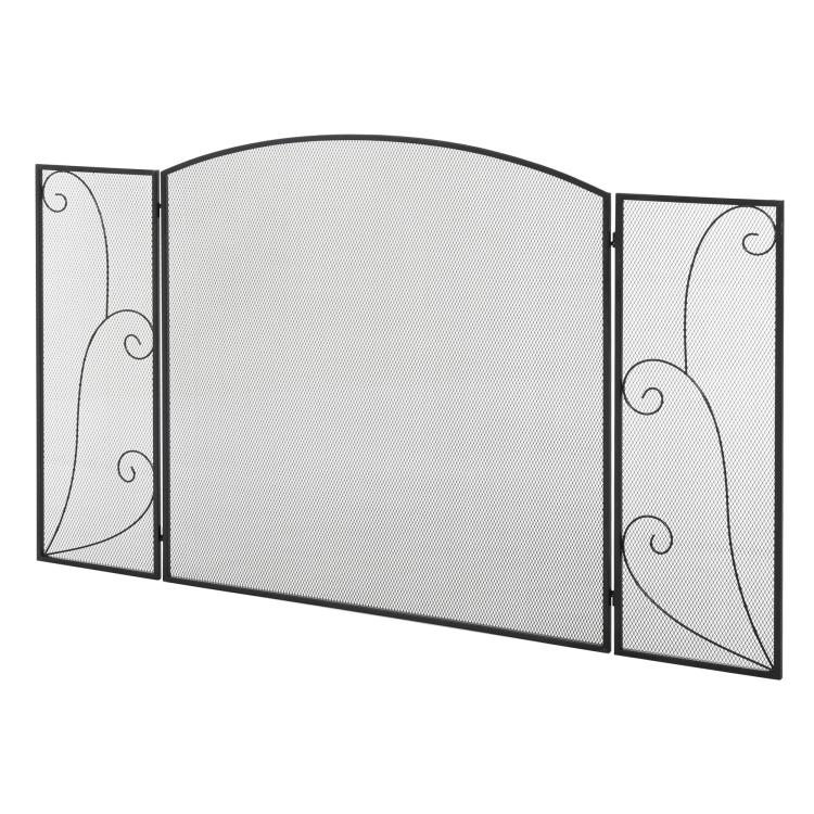 Hinged Folding Fireplace Screen 132.5 x 76.5 cm – Sturdy Steel Frame, Decorative Mesh, Black — view 2