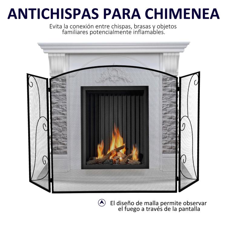 Hinged Folding Fireplace Screen 132.5 x 76.5 cm – Sturdy Steel Frame, Decorative Mesh, Black — view 6