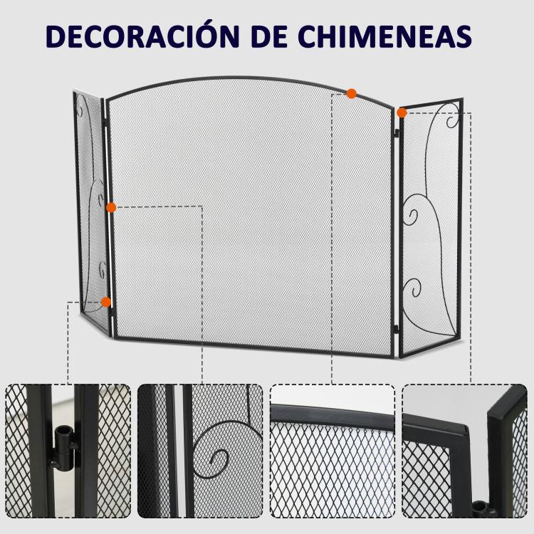 Hinged Folding Fireplace Screen 132.5 x 76.5 cm – Sturdy Steel Frame, Decorative Mesh, Black — view 9