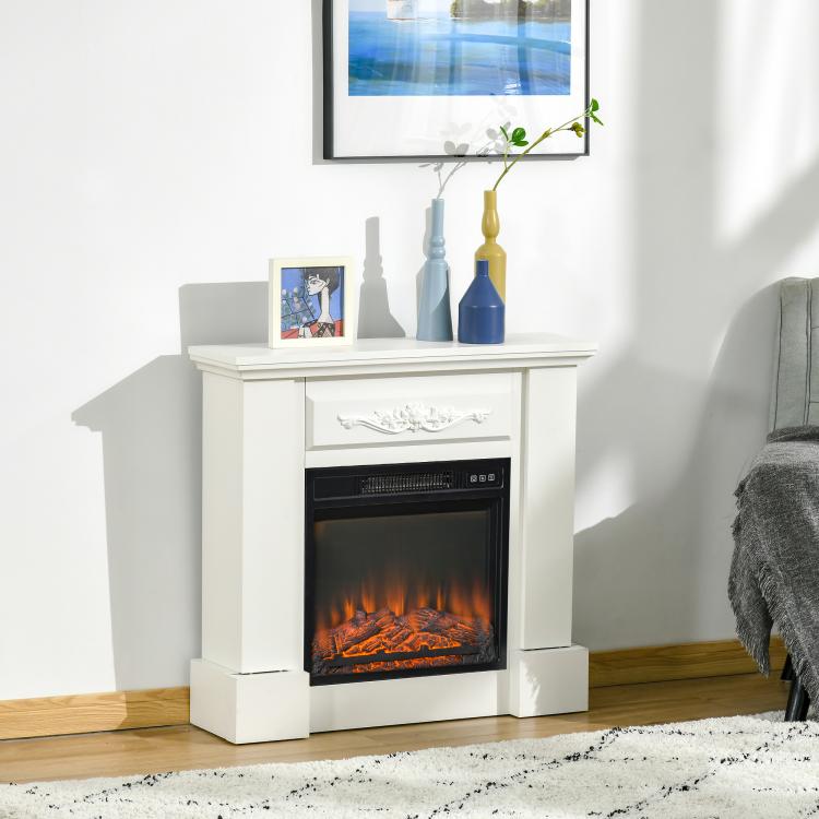 1800W Freestanding Electric Fireplace with Flame Effect, Remote Control, Timer, and Adjustable Temperature, White — view 3