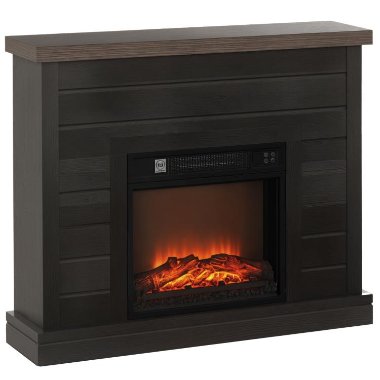 1800W Electric Fireplace with Flame Effect and Remote Control – Wood, Metal, and Glass – 96.5 x 22 x 81.7 cm – Dark Grey