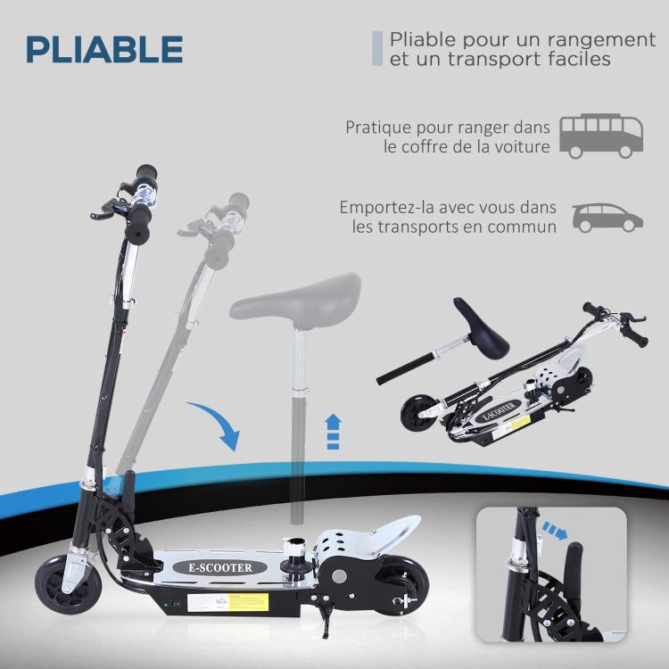 Foldable 120W electric scooter for children aged 7 to 12; adjustable handlebar and seat height; max. speed 10 km/h;black.