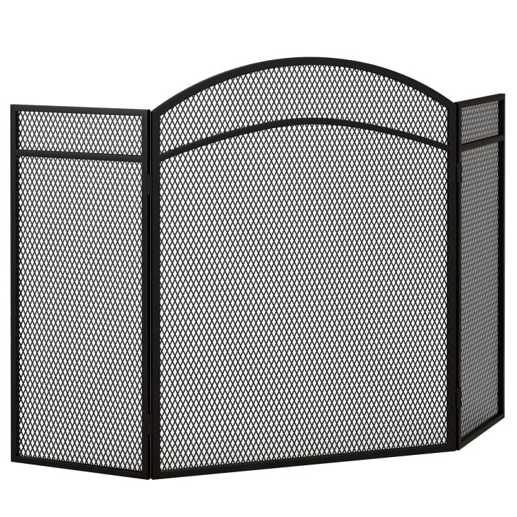 3-Panel Folding Fireplace Screen/Spark Guard with Chevron Pattern – Black Metal (96W x 1D x 60H cm) — view 2