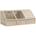 Wooden enclosure/cage for small animals or tortoises, featuring an opening lid, latches, two separate areas, and natural wood construction.