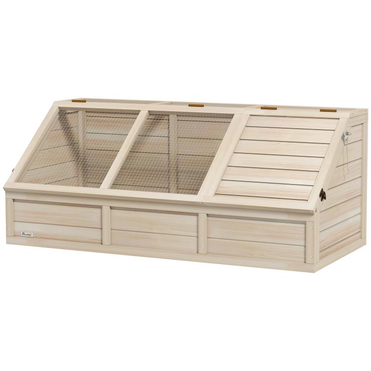 Wooden enclosure/cage for small animals or tortoises, featuring an opening lid, latches, two separate areas, and natural wood construction. — view 2