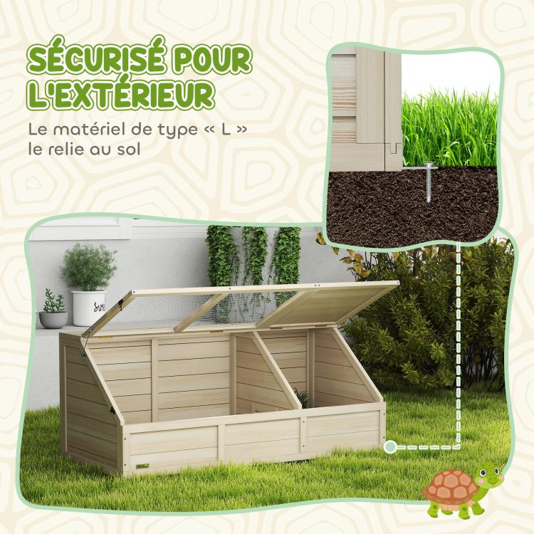 Wooden enclosure/cage for small animals or tortoises, featuring an opening lid, latches, two separate areas, and natural wood construction. — view 6