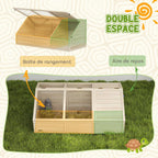 Wooden enclosure/cage for small animals or tortoises, featuring an opening lid, latches, two separate areas, and natural wood construction. — view 8