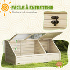 Wooden enclosure/cage for small animals or tortoises, featuring an opening lid, latches, two separate areas, and natural wood construction. — view 9