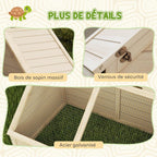 Wooden enclosure/cage for small animals or tortoises, featuring an opening lid, latches, two separate areas, and natural wood construction. — view 10