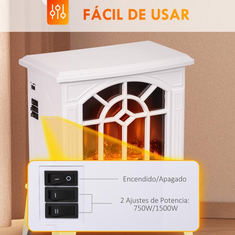 Decorative Fireplace 1000 W/2000 W with Adjustable Temperature and LED Flames for 15–20 m2 – 36.5 x 24 x 46 cm – White — view 7