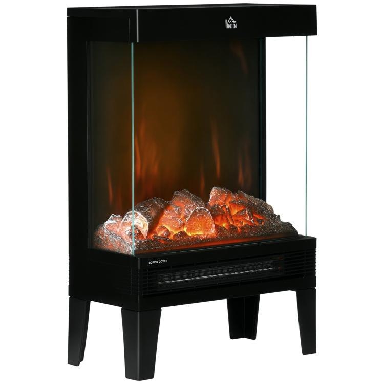 1000W/2000W Electric Fireplace Heater with Adjustable LED Flame – Covers 15–20 m2 – 40.5 x 20 x 62 cm – Black
