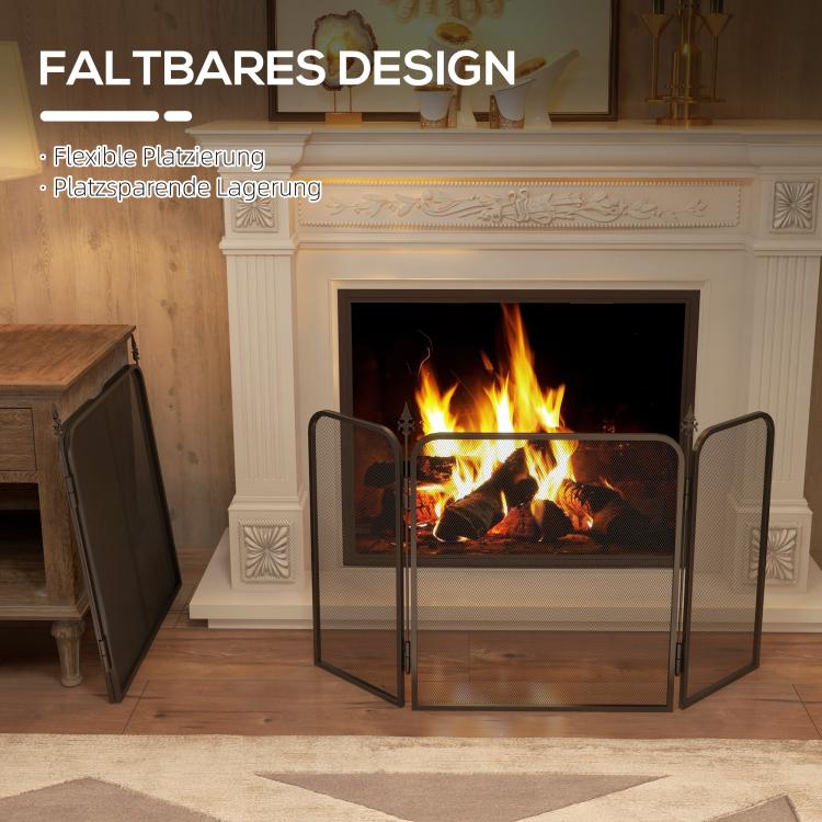 Folding metal fireplace spark guard, 96 x 1.3 x 56 cm, black — view 7