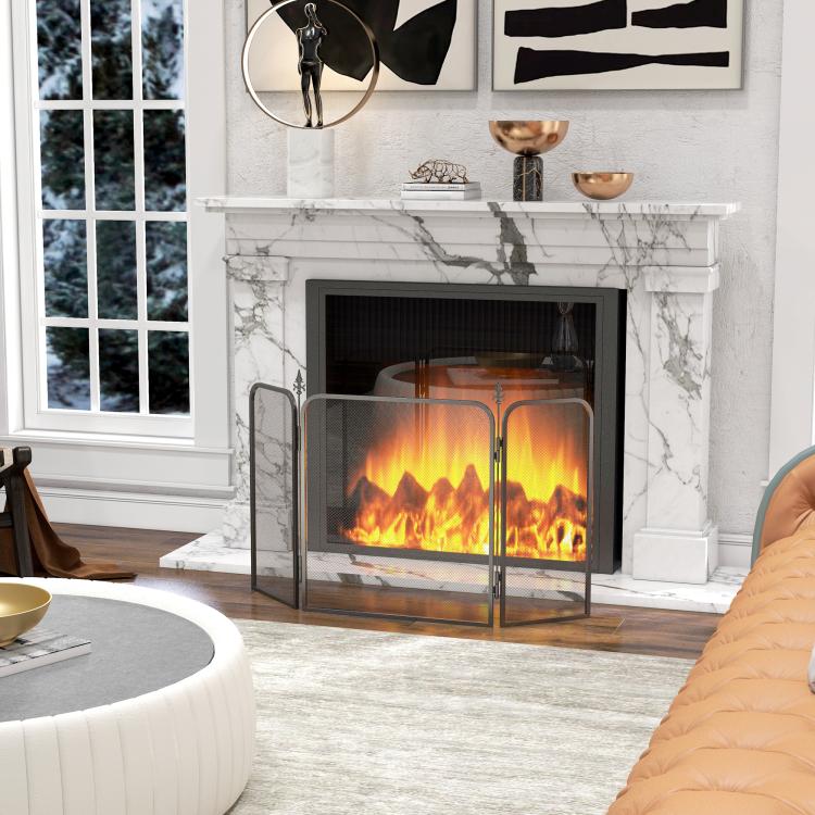 Folding metal fireplace spark guard, 96 x 1.3 x 56 cm, black — view 9