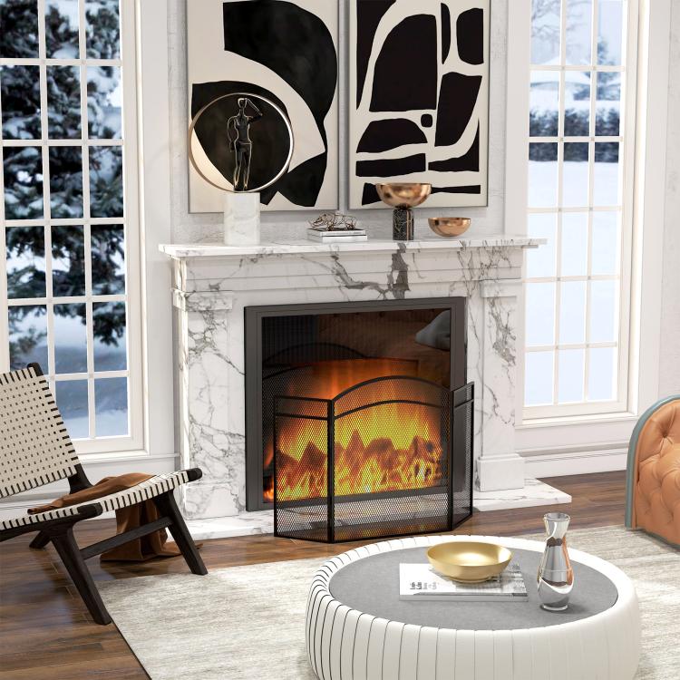 Fireplace spark guard, elegant spark catcher, foldable, coated, black, 96 x 60 cm — view 9