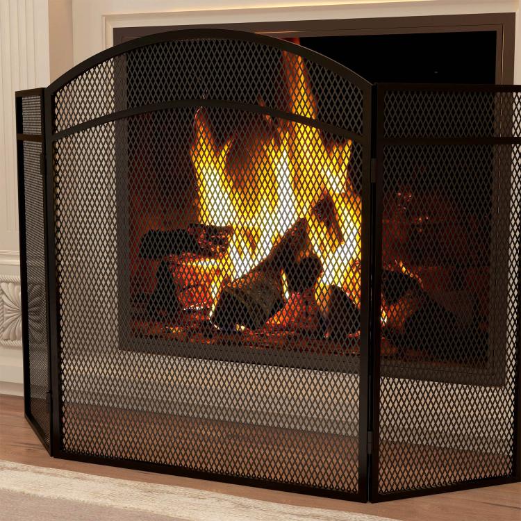 Fireplace spark guard, elegant spark catcher, foldable, coated, black, 96 x 60 cm — view 10