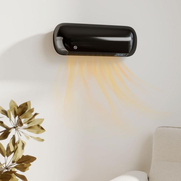 2000W Wall-Mounted Electric Heater with 3 Modes, LED Display, Thermostat, Timer, and Oscillation – Black — view 3
