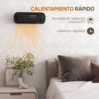 2000W Wall-Mounted Electric Heater with 3 Modes, LED Display, Thermostat, Timer, and Oscillation – Black — view 6