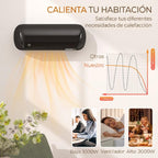 2000W Wall-Mounted Electric Heater with 3 Modes, LED Display, Thermostat, Timer, and Oscillation – Black — view 7