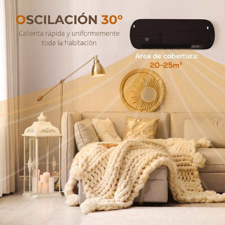 2000W Wall-Mounted Electric Heater with 3 Modes, LED Display, Thermostat, Timer, and Oscillation – Black — view 8