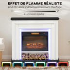 1800W electric fireplace, decorative faux fireplace with RGB LED lights, flame effect, mantel, 105 x 27 x 97 cm, black — view 6