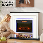 1800W electric fireplace, decorative faux fireplace with RGB LED lights, flame effect, mantel, 105 x 27 x 97 cm, black — view 7