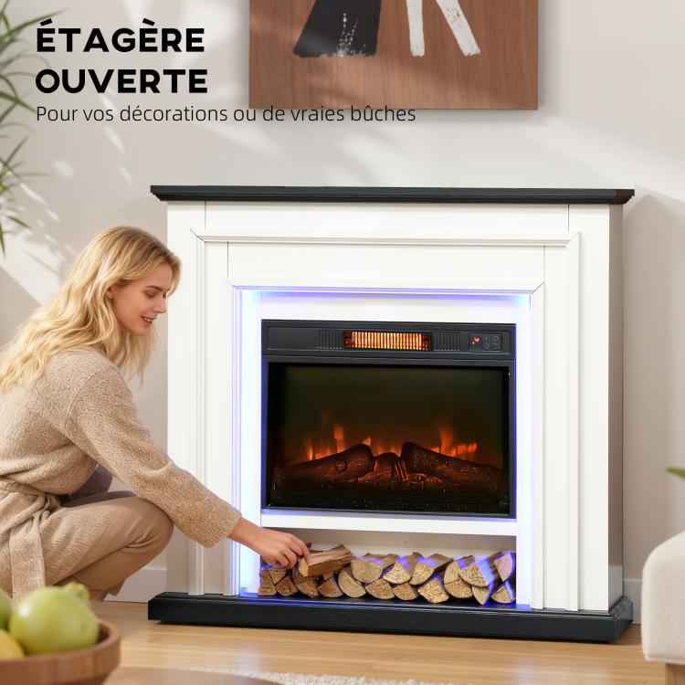 1800W electric fireplace, decorative faux fireplace with RGB LED lights, flame effect, mantel, 105 x 27 x 97 cm, black — view 7